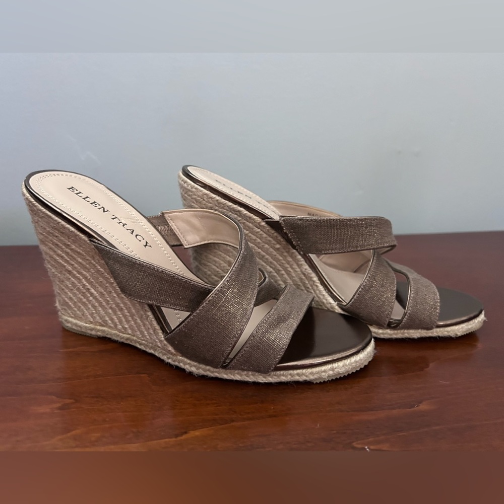 Ellen Tracy Bronze Metallic Espadrille Wedge Sandals